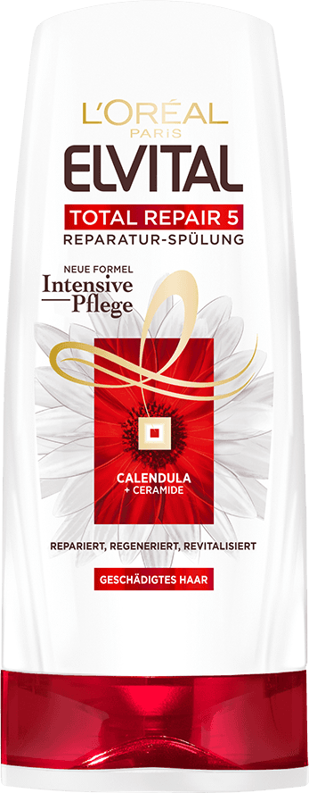 Pflege Fuer Strapaziertes Bis Geschaedigtes Haar Spuelung 5 Elvital Total Repair Packshot